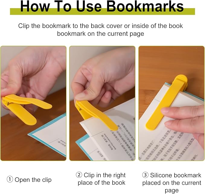 3Pcs Automatic Bookmark, Silicone Smart Book Marks for Reading Women, Men, Kids,Cute Unique Book Markers Bookmark Clip Reading Accessories Gifts for Book Lovers (1 Yellow+1 Red+1 Blue)