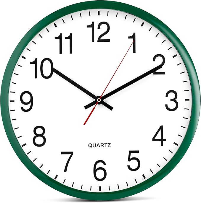 Bernhard Products Hunter Green Wall Clock, Silent Non Ticking - 16 Inch Extra Large Quality Quartz Battery Operated Round Easy to Read Home/Office/Business/Kitchen/Classroom/School Clocks