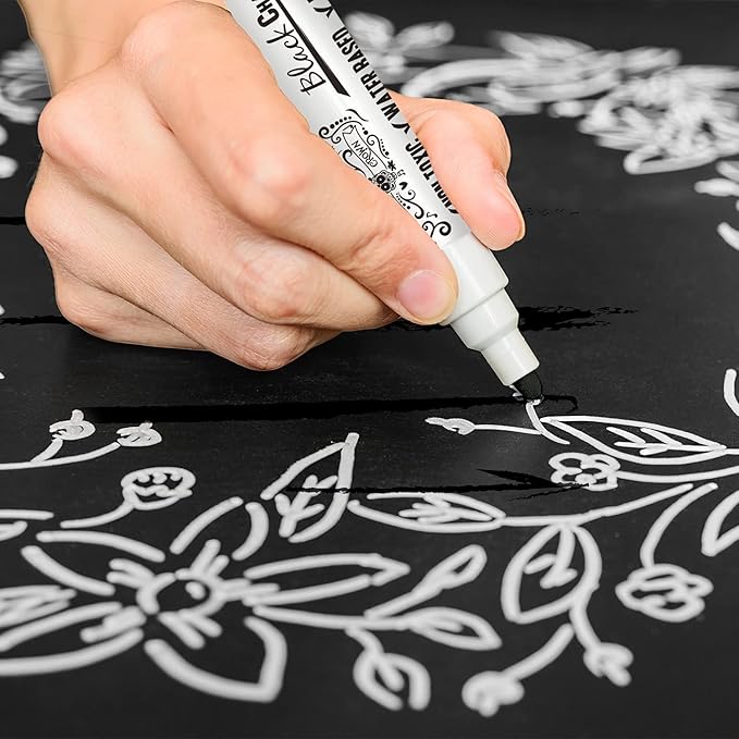 CHALKY CROWN Liquid Chalk Marker Pen - Dry Erase Marker - Chalk Markers for Chalkboard Signs, Windows, Blackboard, Glass - 6mm Reversible Tip (Black, 5 Pack)