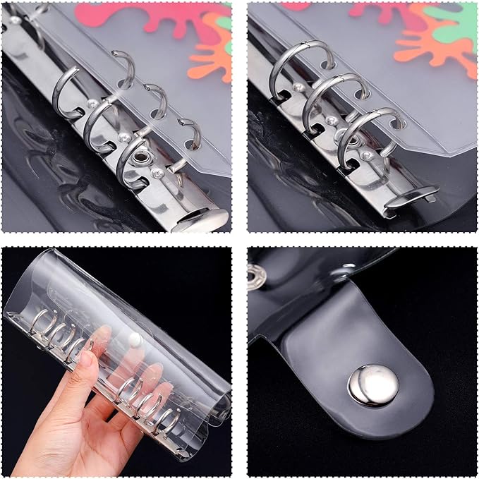 10 Pieces A6 Binder PVC Cover with 2 Pieces Clear PVC Zipper Binder Pockets, Waterproof 6-Ring Budget Binder Envelopes System Budget Planner Organizer for School Office