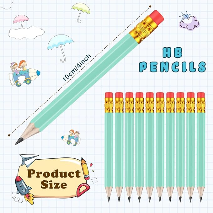 Chivao 288 Pieces Golf Mini Pencils Bulk with Eraser #2 HB Golf Short Pre Sharpened Pencils for Party Favors Office Supplies 4 Inch(Sage Green)