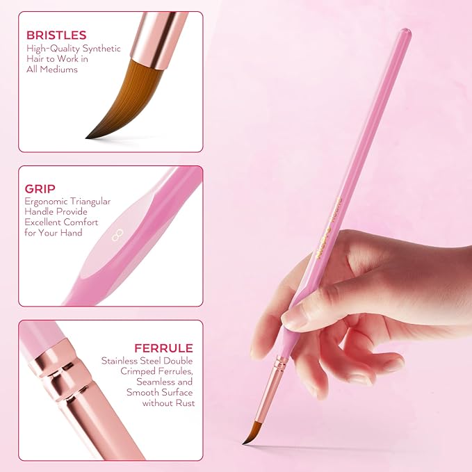 Nicpro 10PCS Micro Fine Detail Paint Brush Set, Aesthetic Pastel Small Miniature Fine Tip Detail Brushes Kit for Acrylic Oil Watercolor, Craft, Models, Miniatures, Rock Painting, Paint by Numbers