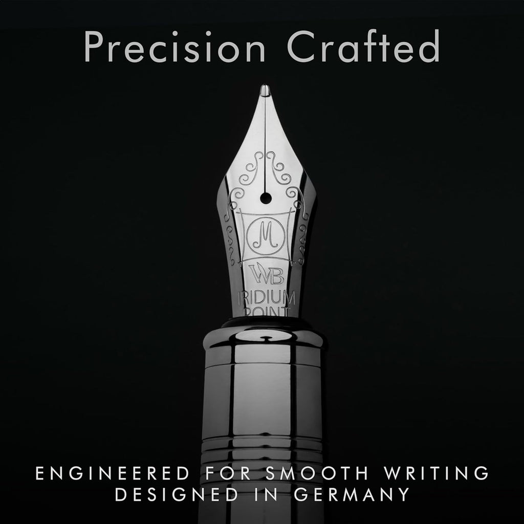 Wordsworth & Black Majesti Fountain Pen-(Silver), Luxury Case, 24K Gold Finish; 18K Gilded Medium Nib- Ink Cartridges, Refillable Ink Converter-Calligraphy Pen-Best Business Gift Set for Men & Women