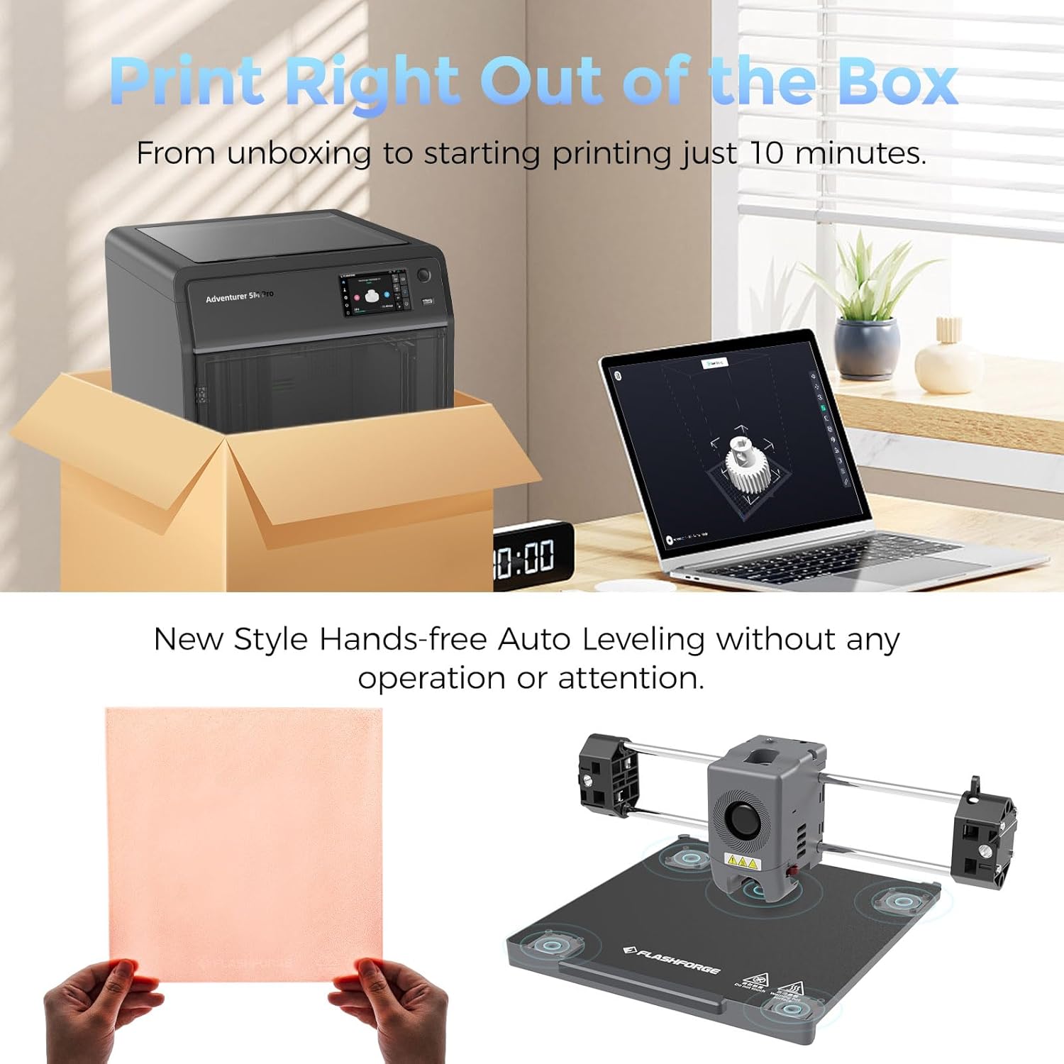 FLASHFORGE Adventurer 5M Pro 3D Printer, 600mm/s High-Speed, FDM 3D Printer Auto Leveling with 280°C Quick Detachable Nozzle, Core XY Structure, Dual Filtration System, Print Size 220x220x220mm