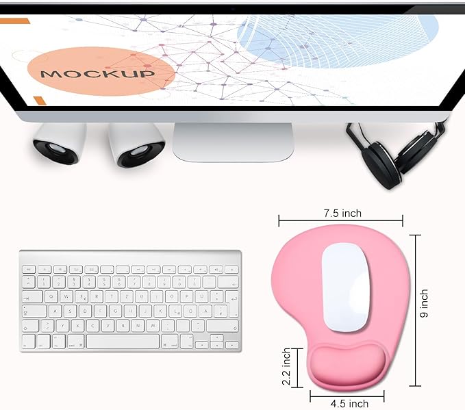 JIKIOU Mouse Pad, 2 Pack Ergonomic Mouse Pads with Comfortable Gel Wrist Rest Support and Lycra Cloth, Non-Slip PU Base for Easy Typing Pain Relief Durable and Easy to Clean Small Pink