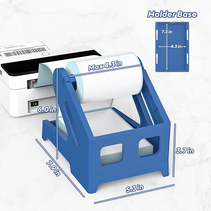 Label Holder Thermal Shipping Label Holder for Rolls and Fanfold Labels Stand Desktop Printer DIY Accessory Business Supplies for Home, Office(Blue)