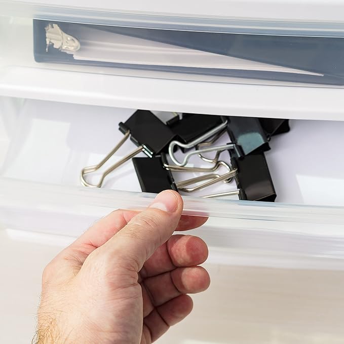 IRIS USA Plastic Stacking Desk Top 3-Drawer Storage Organizer, 1-Pack, for Makep Vanity Nail Polish Bathroom Stationery Art Craft Supplies Kitchen Office Garage and Small Organization, Medium, White