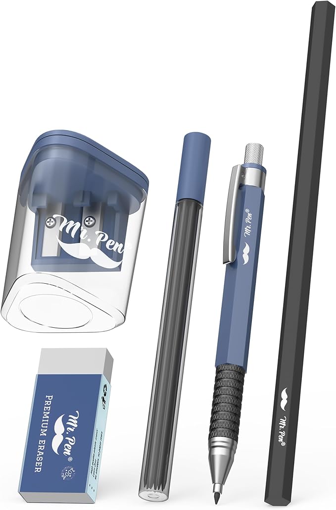 Mr. Pen- Mechanical Pencil Set, 5 pcs, 2.0mm Mechanical Pencil, 2.0mm Lead Refill, HB Pencil, Eraser, Sharpener, Mechanical Drafting Pencil, 2mm Mechanical Pencil for Drawing Mechanical Pencils