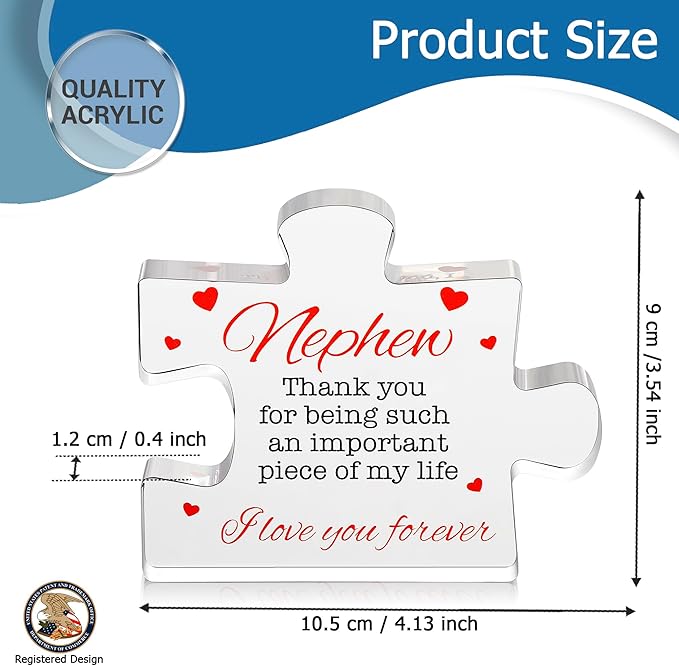 Nephew Gifts - Acrylic Puzzle Keepsake Nephew Gift - Heartwarming Nephew Gifts From Auntie, Uncle - Happy Birthday Nephew Gift Paperweights - Christmas, Birthday, Graduation, Wedding Gifts for Men
