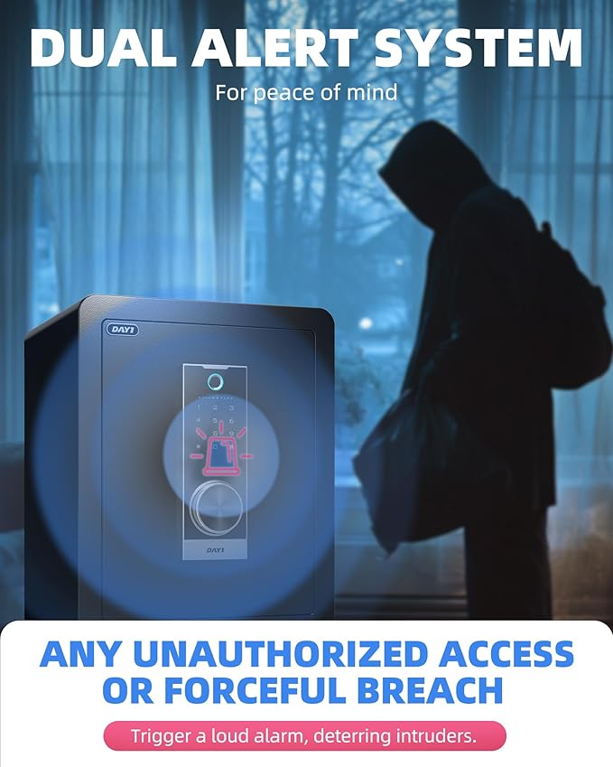 DAYI Biometric Fingerprint Safe Box, 2.0 Cubic Feet Home Safes with Fireproof Bag, Digital Touchpad Security Safe for Money Cash Documents, Dual Alarm System - DF-45 Pro