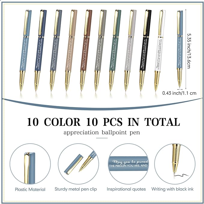 PerKoop 10 Set Thank You Gifts Inspirational Ballpoint Pens with Gift Boxes Bulk Appreciation Party Favors for Employee Coworker Staff Team Friends Office Supplies(Macaron,Proud)