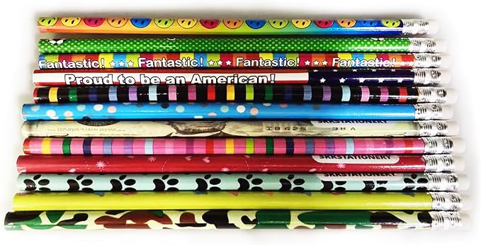 SKKSTATIONERY Assorted Colorful Wooden Pencils with Eraser, Novelty Kids & Awards Pencils, 2 HB, 12 Colors 144/box