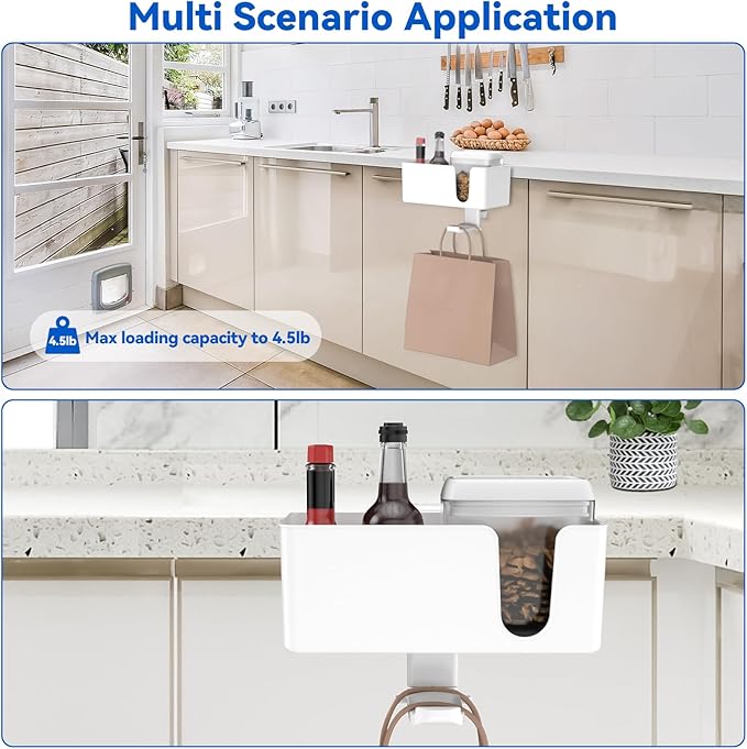 KDD 4 in 1 Desk Cup Holder - Clamp on Under Desk Headphone Hanger - Rotating Headphone Holder Detachable Pen Cup Holder Desk Storage for Cup, Phone and Pen(White)