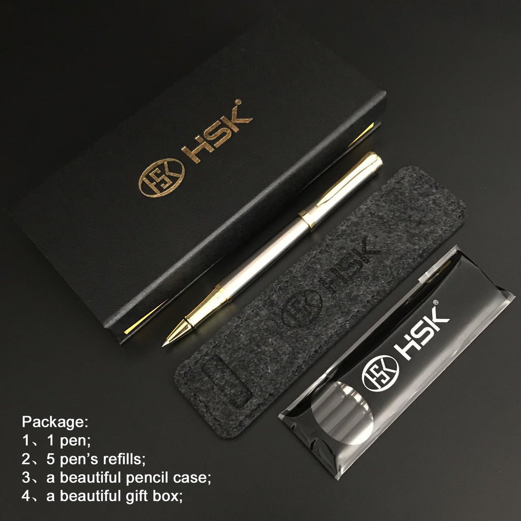 HSK Luxury Ballpoint Pens gift Pen Black Refill Line width 0.5mm,Best Ball Pen Gift Set for Men & Women Professional Executive,Office,Nice Pens Classy Gift Box (Silver)