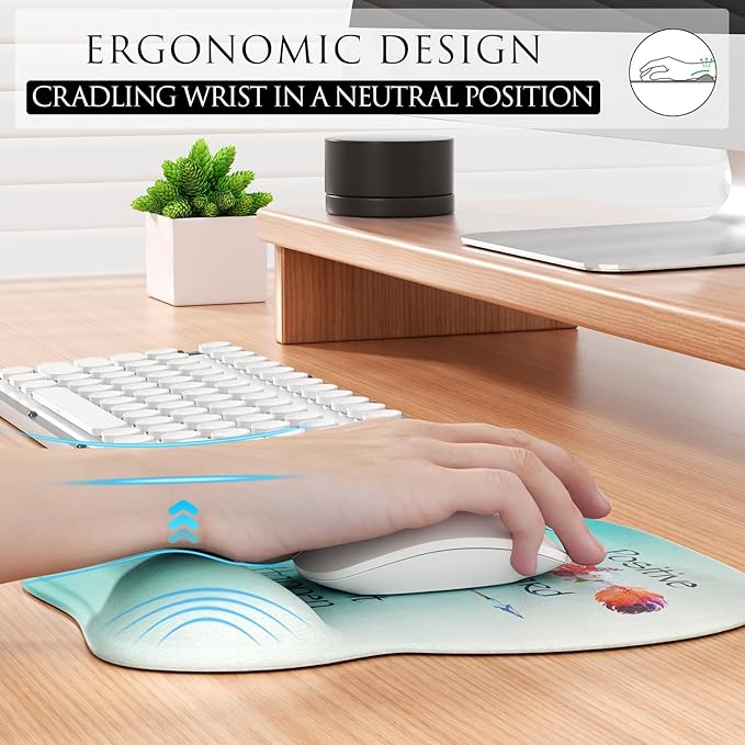 MROCO Ergonomic Mouse Pad with Gel Wrist Rest, Comfortable Mousepad with Smooth Wrist Support Surface and Non-Slip PU Base for Pain Relief, Computer, Laptop, Office & Home, 9.4 x 8.1 in, Feather Arrow