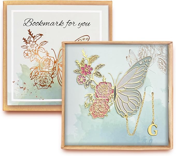 Metal Butterfly Bookmark for Women Cute Book Lovers Gift Butterfly Bookmarks Inital Book Mark Gifts for Reading Women Friend Teacher Appreciation Gifts Mom Birthday Valentines Day Christmas Gift, G