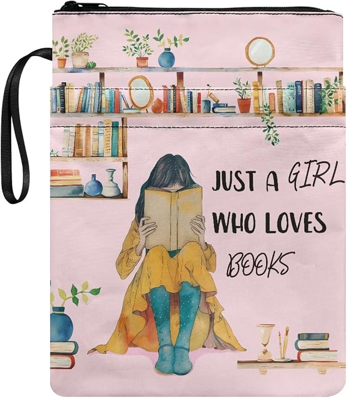 COEQINE 9x11 Book Covers for Paperbacks Pink,Just Girls Who Like Books Cute Cartoon Girls Print Teens Girls Book Protection Book Sleeves with Pen Sleeves