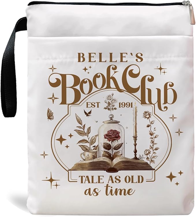 Tale As Old As Time Belle's Book Coffee Book Lover Book Sleeve, Book Covers with Zipper, Book Lovers, Book Pouch Kindle Protector, Gifts for Women Teacher Librarian Bookworm Bookish (White-C, Large)