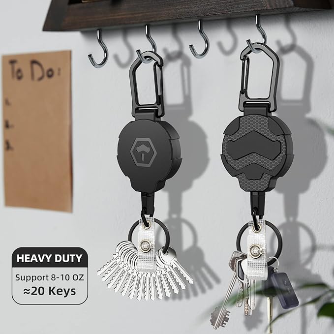 Retractable Keychain Badge Holder with Belt Clip, Heavy Duty Carabiner ID Badge Clip Reel, 32” Steel Retractable Cord, 10 oz Rebound，2pcs Black Keychain