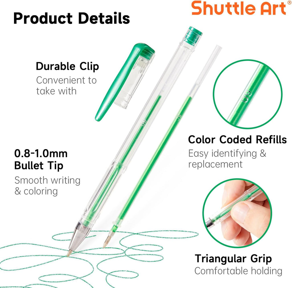 Shuttle Art 60 Pack Green Tone Gel Pens, 30 Green Tone Gel Pens with 30 Refills for Adults Coloring Books Journaling Drawing Nature, Landscapes, Animals Scenes