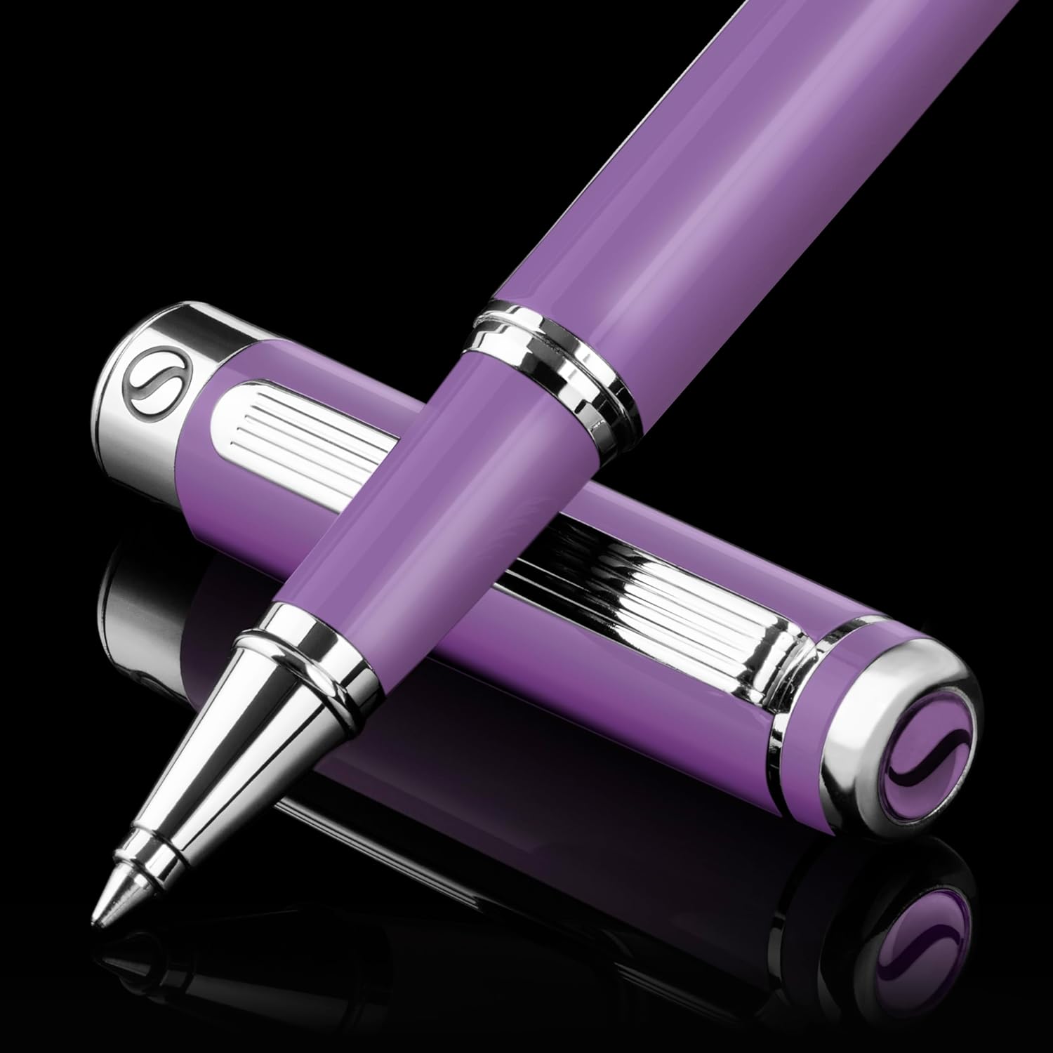 Scriveiner Lavender Rollerball Pen - Stunning Luxury Pen With Chrome Finish, Schmidt Ink Refill, Best Roller Ball Gift Set for Men & Women, Professional, Executive Office, Nice Pens