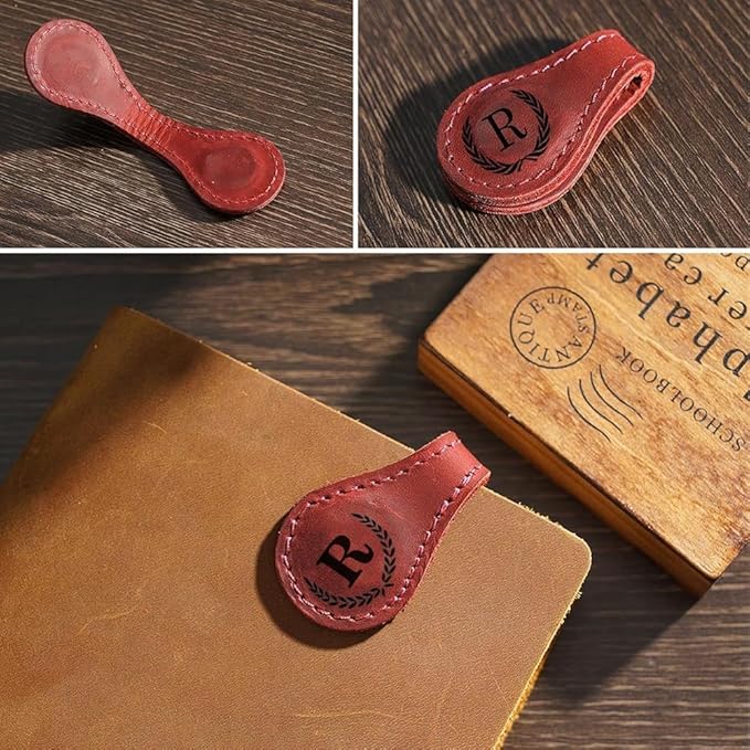 Personalized Magnetic Leather Bookmark, 26 Letters Custom Leather Bookmarks, Handmade, Leather Magnetic Bookmark for Book Lovers Readers Women Kid(Red，Y）