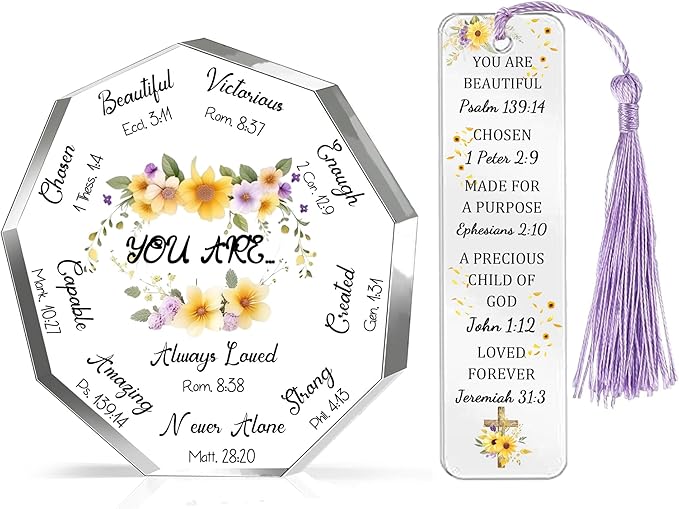 Inspirational Gifts for Women Men Birthday Gift for Best Friend Brother Sister Daughter Son Besties Wife Personalised Acrylic Plaques Bookmarks Set Sunflower Encourage Keepsake Colleagues