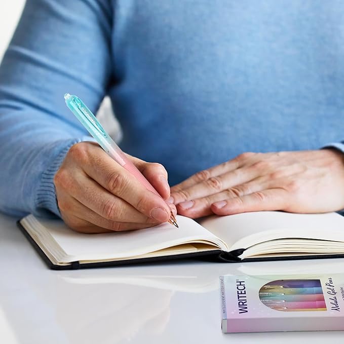 WRITECH Gel Pens Fine Point: 0.7mm Black Ink Retractable 6ct Smooth Writing with Aesthetic Gradient Color Barrel for Journaling Note Taking Silent Click No Smear Nebula Pen Set