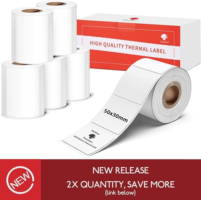 [3x230 pcs] Phomemo Original Labels for M110 M100 M220 M221 M120 M200, 1.97'' x 1.18''(50x30mm), 3 Rolls, 230 Labels/Roll, Square, White, All-Purpose Self-Adhesive Thermal, for Barcode, Name, Address