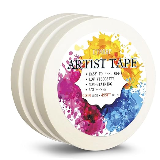 3 Packs White Artist Tape for Watercolor Paper Drafting Art Low Tack Masking Tape Acid Free Painter Watercolor Tape for Painting Canvas Framing, 0.8inch Wide 495FT Long Total