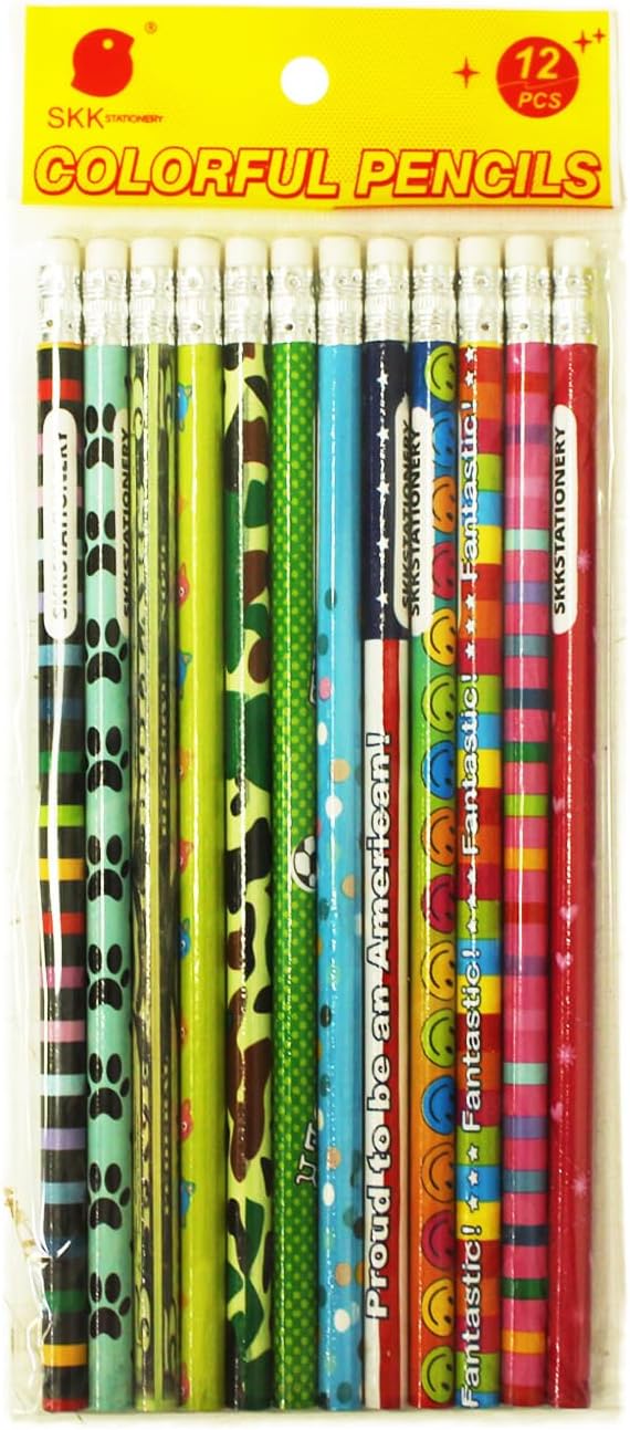 SKKSTATIONERY 288pcs Assorted Colorful Pencils Wooden Pencil with Eraser Pencil Assortment, Novelty Kids Awards & Incentives Pencils