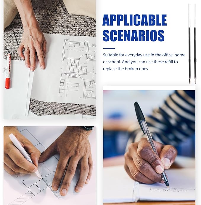 Retractable Ballpoint Pen Refills 30 Pieces 1mm, 4.2 Inch Black Ink Refills Smooth Writing for Click Pens Journal Writing, School and Office Suppliers