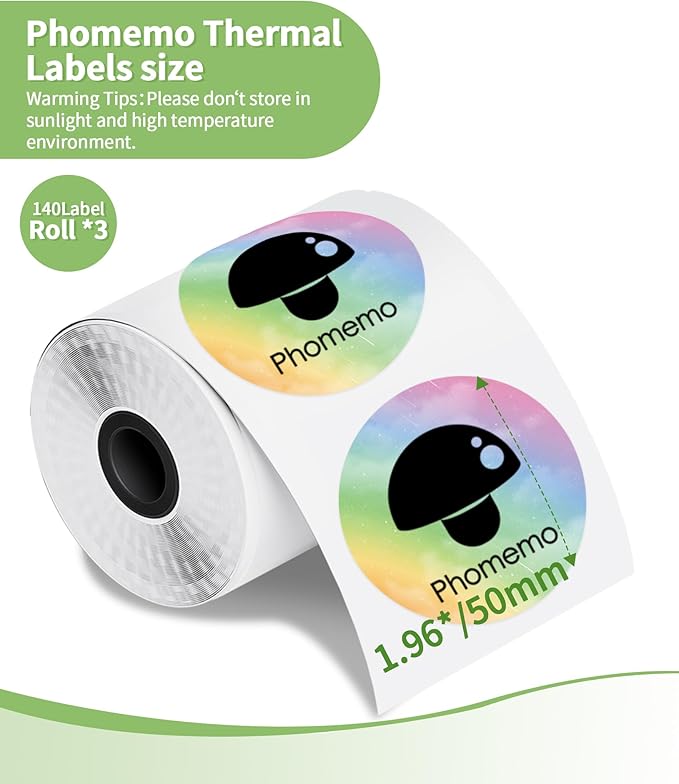 Memoqueen 2 Inch Flower Rainbow Round Thermal Labels Compatible with Phomemo M110/M221/M220/M120/M200/M110S Label Makers,Color Circle Labels for Gift,Business,Mailing,School,140Labels/Roll