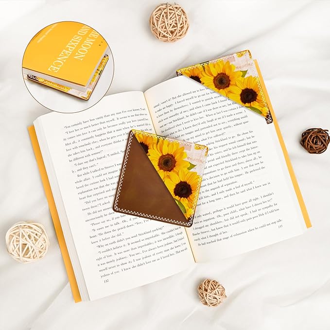 Personalized Leather Bookmarks, Fun & Cute Book Accessories for Reading Lovers, Unbreakable Page Markers for Women Men Girls Boys Student Teacher Kids Retirement Birthday Gifts (Blooming Sunflower)