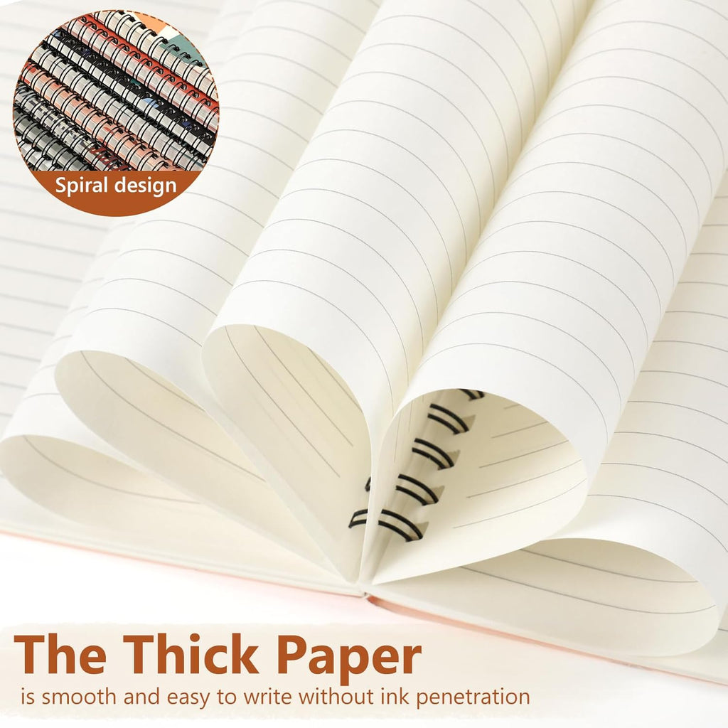 Fuutreo 12 Pcs Spiral Notebook for Work A5 8.3 x 5.7 Inch College Ruled Spiral Journal Notebook Kraft Cover Ruled Paper, 12 Color, 60 Sheets, 120 Pages for Office School(Retro Geometry)