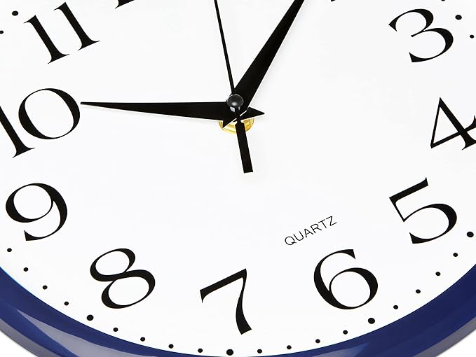 Bernhard Products Navy Wall Clock Silent Non Ticking - 10 Inch Quality Quartz Battery Operated Round Easy to Read Home/Kitchen/Office/Classroom/School Clock