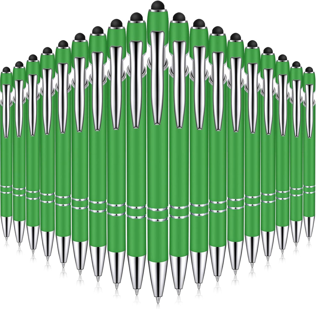 Zonon 38 Pieces Rubberized Ballpoint Pen with Stylus Tip Stylish Metal Pen Capacitive Styli with Soft Rubberized Grip, Black Ink for Most Devices(Green)