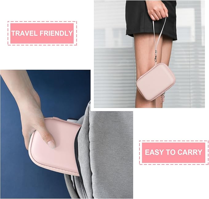 Hard Travel Case for Cabaro Mini Printer Sticker Thermal Printer, Bluetooth Portable Phone Printer Storage Holder Protection Case with Zipper Mesh Pocket fit Rolls Paper, Charging Cable, Pink