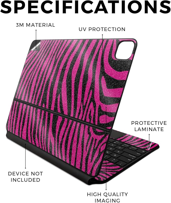 Glossy Glitter Skin Compatible with Apple Magic Keyboard for iPad Air 13-inch (M2) 2024 - Pink Zebra - Premium 3M Vinyl Protective Wrap Decal Cover - Easy to Apply | Crafted in The USA by MightySkins