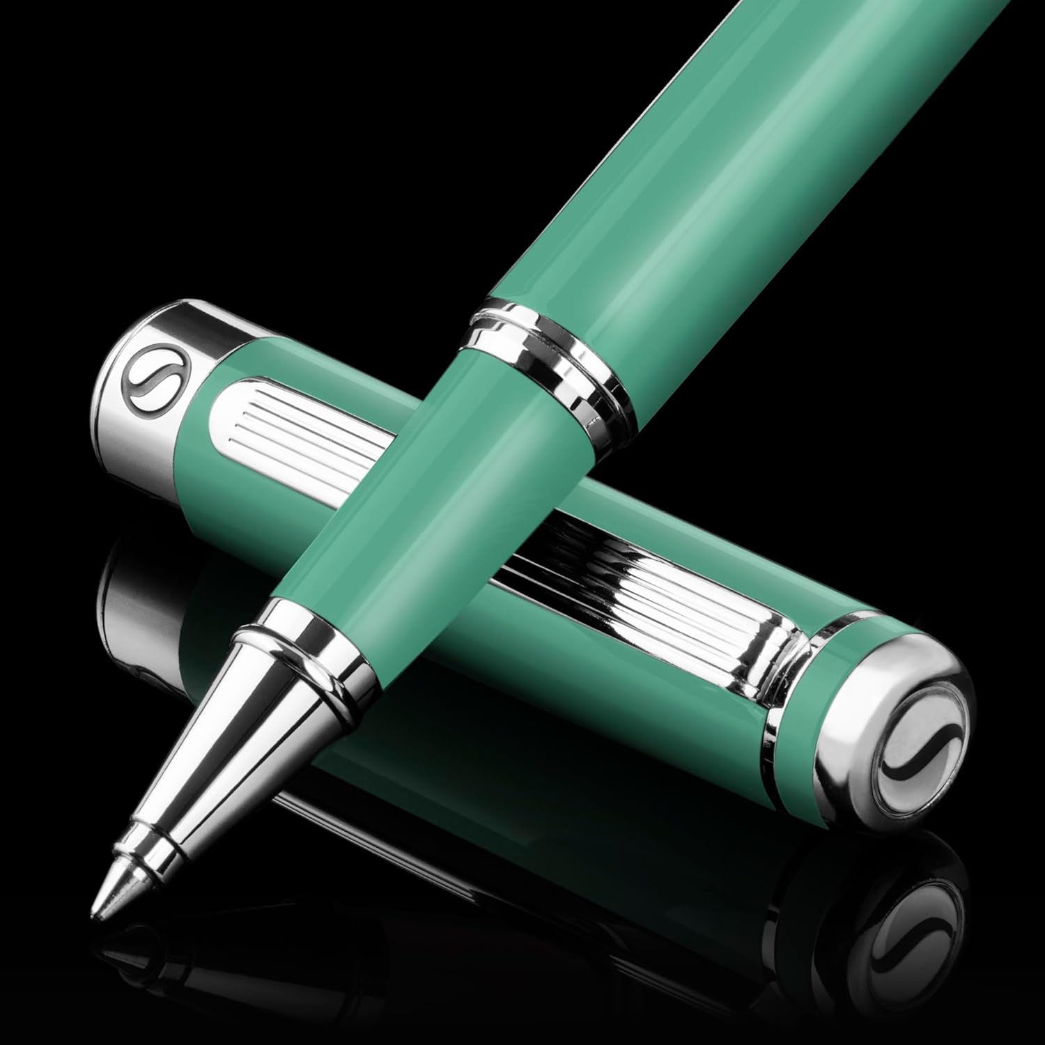 Scriveiner Mint Green Rollerball Pen - Stunning Luxury Pen With Chrome Finish, Schmidt Ink Refill, Best Roller Ball Gift Set for Men & Women, Professional, Executive Office, Nice Pens