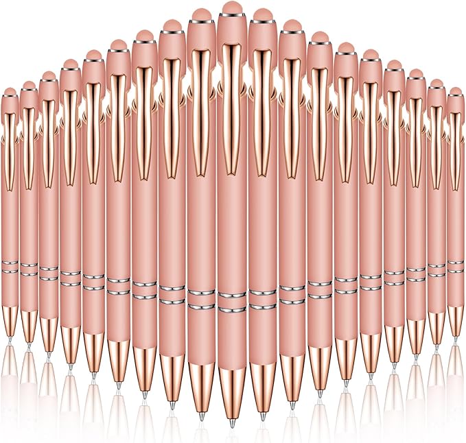 Zonon 38 Pieces Rubberized Ballpoint Pen with Stylus Tip Stylish Metal Pen Capactive Styli with Soft Rubberized Grip, Black Ink for Most Devices(Rose Gold)