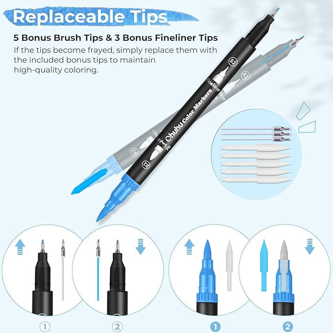 Ohuhu Markers: 160 Colors Brush Pens Dual Brush Fine Tip Drawing Pens Water-Based Coloring Markers for Calligraphy Bullet Journal with Carrying Case - Maui - Black
