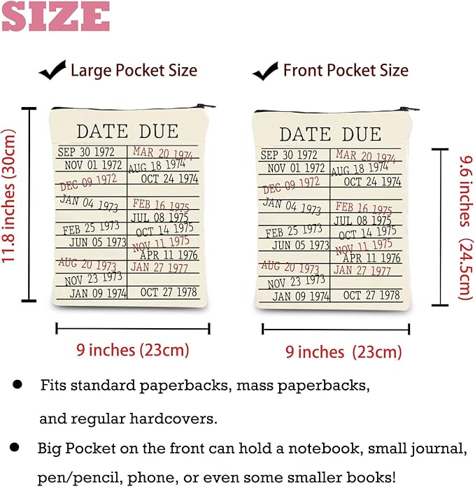 Library Book Date Due Book Sleeve Gift Book Bag Gift for Book Lover Librarian Gift Bookish Gift (Date Due)