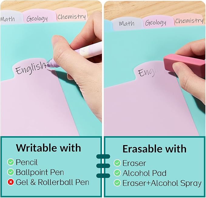 Sooez 8-Tab Durable Plastic Write & Erase Big Tab Dividers for 3 Ring Binder, Aesthetic Cute Pastel Binder Dividers for Student, Teacher, Office, Home Organizers, 3 Sets, Muted