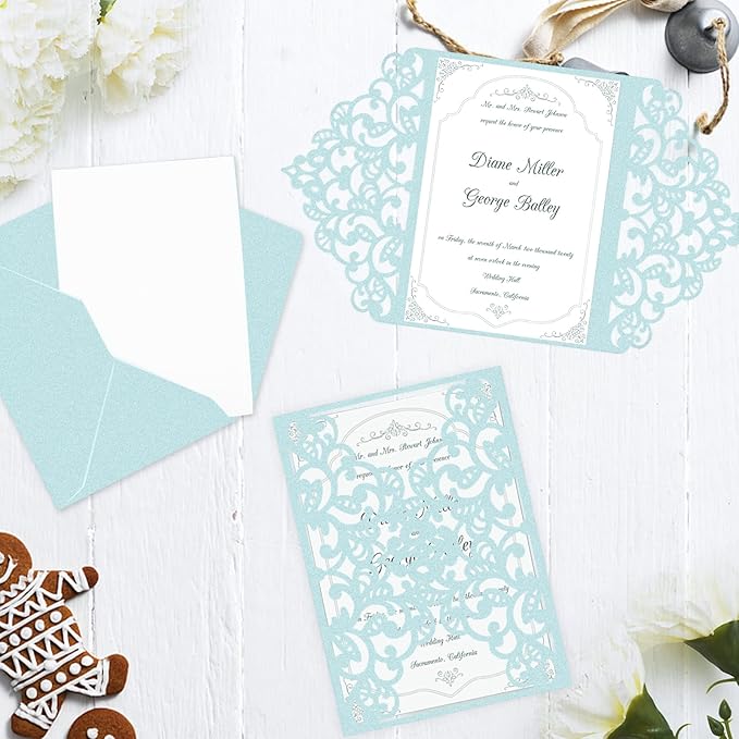 24 Sheets Blue Shimmer Cardstock 8.5 x 11 Metallic Paper, Goefun 80lb Card Stock Printer Paper for Invitations, Weddings, Parties, Showers