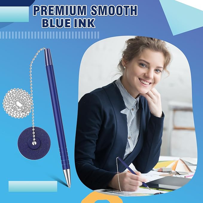 Pasimy Secure Pen with Adhesive Chain and Security Blue Ink Pen Holder for Home Office Supplies(20 Pieces)