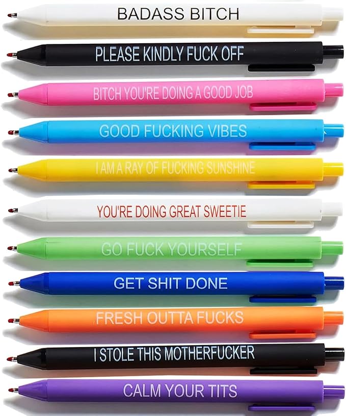 11PCS funny pens for adults,novelty sarcastic snarky office pens ballpoint,Swear Dirty Cuss Word black pens with sayings