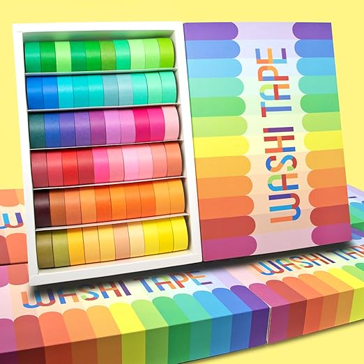 WAPETASHI 60 Rolls Washi Tape Set - 15mm Rainbow Colored Masking Tape, Decorative Tape for Bullet Journaling, Scrapbooking, DIY Arts & Crafts, Christmas Gift, Holiday Decoration