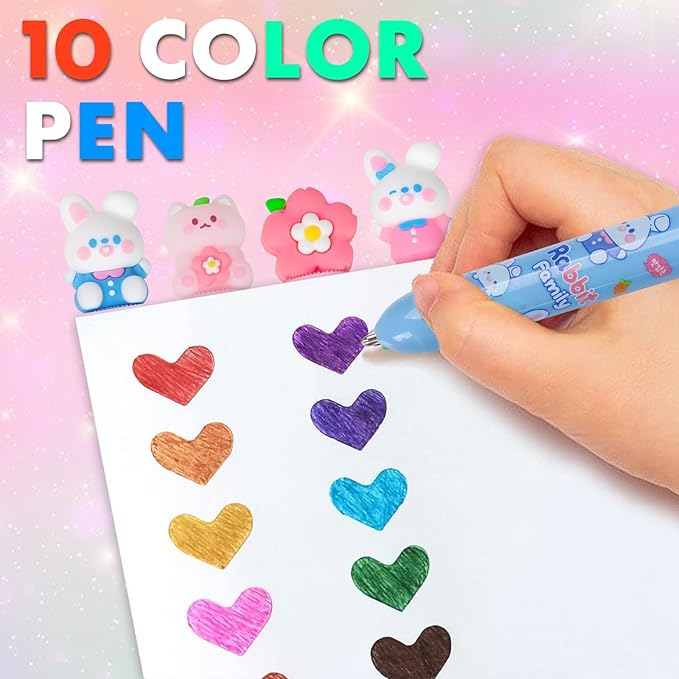 Multicolor Ballpoint Pen 0.7 mm, 10-in-1 Colored Pens Fine Point Retractable Cute Cartoon Ballpoint Pens for Office School Students Kids Christmas Gift, 6 Pack