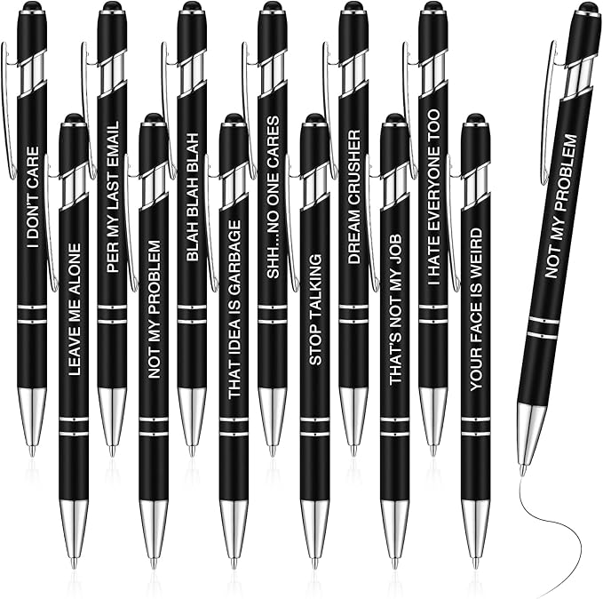 Zonon 12 Pieces Inspirational Pens Bulk Easter Basket Stuffers Motivational Quotes Ballpoint Pens with Stylus Tip Inspirational Gifts for School Office Teachers(Black,Negative Style)